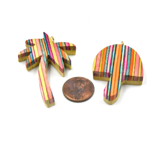 Wood Pendant | Rainbow Mushroom Pendant | Rainbow Palm Tree Pendant