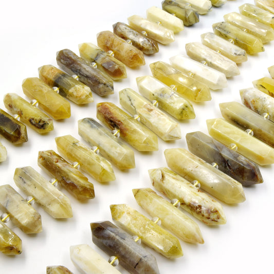 Yellow Opal Beads | Double Point Center Drilled Gemstone Beads | 25mm - 50mm Graduated Double Point Shaped Beads