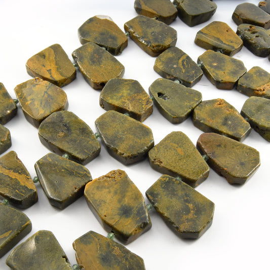 Rainforest Rhyolite Jaasper Beads | Freeform Fan Shaped Gemstone Beads | 20mm x 25mm - 30mm x 34mm Graduated Fan Shaped Beads