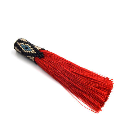 Seed Bead Tassels | 15mm x 110mm Silk Polyester Tassel with Beaded Cap | Red Black Navy Teal Coral Beige Tassels