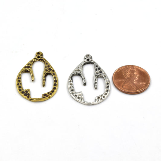 Cactus Pendants | 22mm x 33mm Brass Teardrop Pendants | Antique Gold and Antique Silver Cut Out Pendants