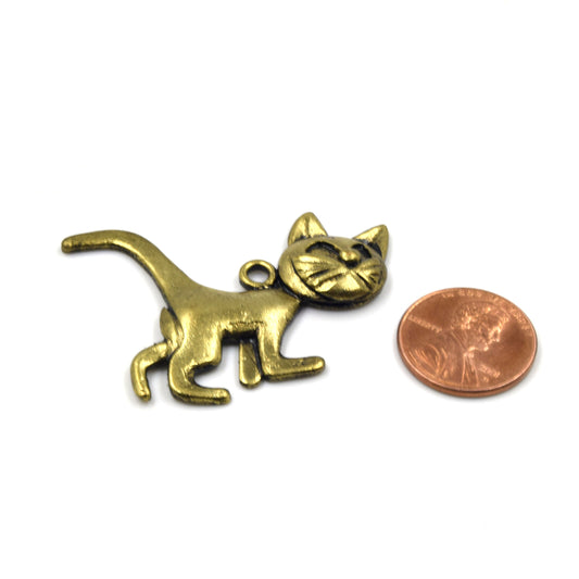 Cat Pendant | 45mm x 33mm Antique Gold Brass Cat Pendants | Sold Individually