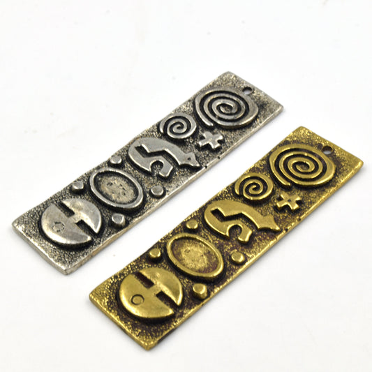 Brass Pendant | 13mm x 68mm Hieroglyphic Tablet Brass Pendants | Antique Gold and Silver
