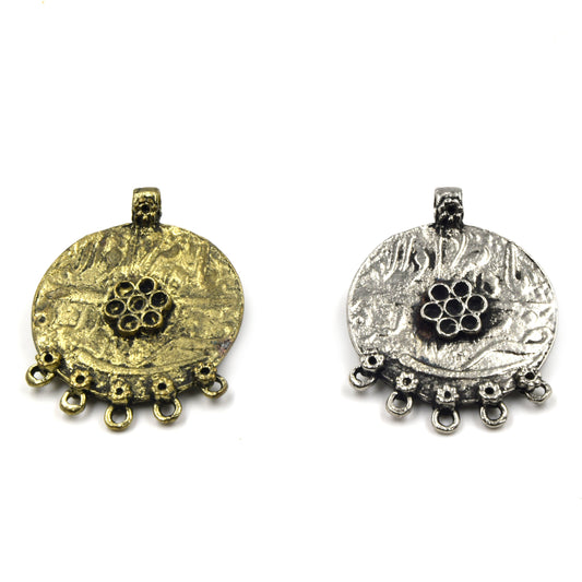 Brass Pendant | 40mm x 55mm Focal Connector Pendants with 5 Loops | Antique Gold and Silver