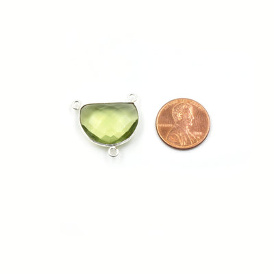 Light Green Quartz Bezel | Gold  Silver Finish Faceted Transparent Half Moon Shaped Pendant Connector Component | Sold Individually