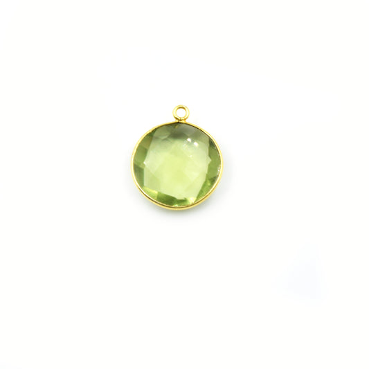 Light Green Quartz Bezel | Gold Finish Faceted Transparent Heart Shaped Pendant Component | Sold Individually