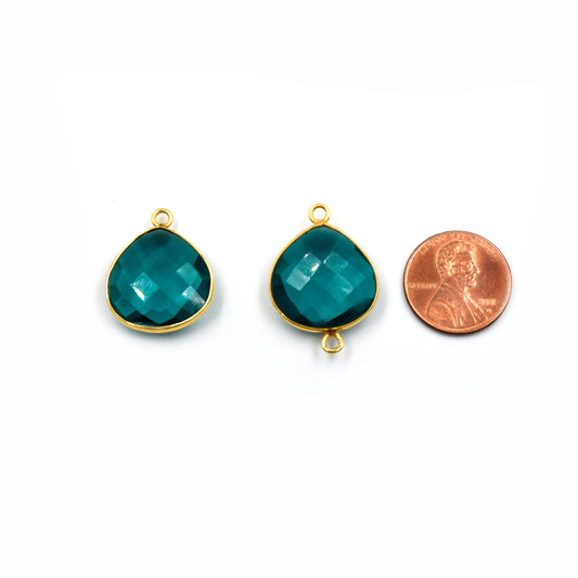 Teal Quartz Bezel | Gold Finish Faceted Transparent Heart Shaped Pendant Component | Sold Individually