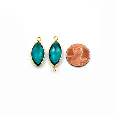 Teal Quartz Bezel | Gold Finish Faceted Transparent Marquise Shaped Pendant Connector Component | Sold Individually