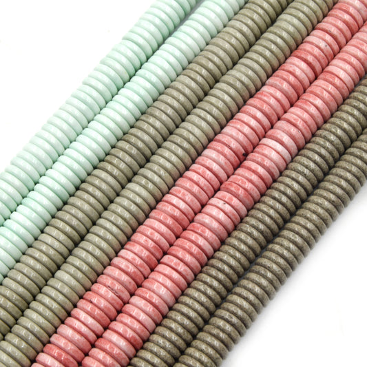 Glass Heishi Beads | Dyed Flat Heishi Shaped Beads | Mint Red Brown | Available in 6mm