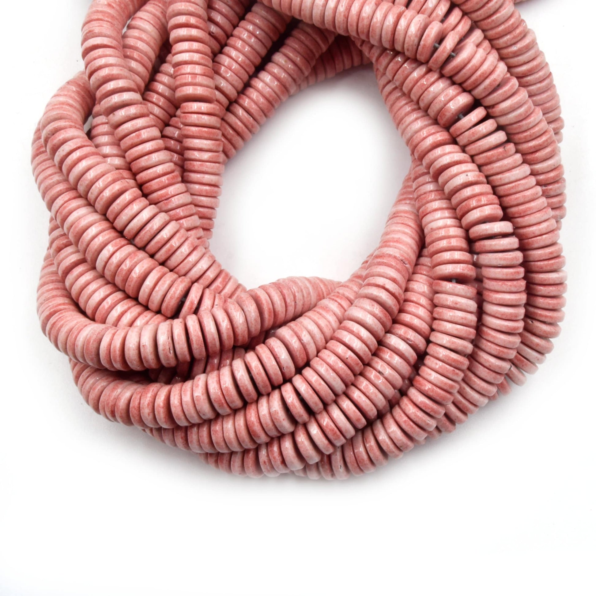 Glass Heishi Beads | Dyed Flat Heishi Shaped Beads | Mint Red Brown | Available in 6mm