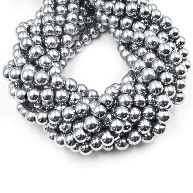 Silver Hematite Beads  Round Natural Gemstone Beads - 4mm 5mm 6mm