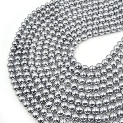 Silver Hematite Beads | Round Natural Gemstone Beads - 4mm 5mm 6mm 8mm 10mm 12mm