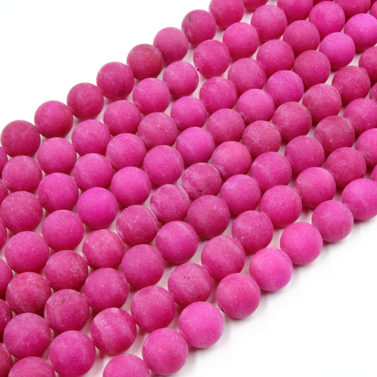 12mm Matte Round/Ball Magenta Jade Beads - 15" Strand (Approximately 31 Beads) - Natural Semi-Precious Gemstone - Sold by the Strand