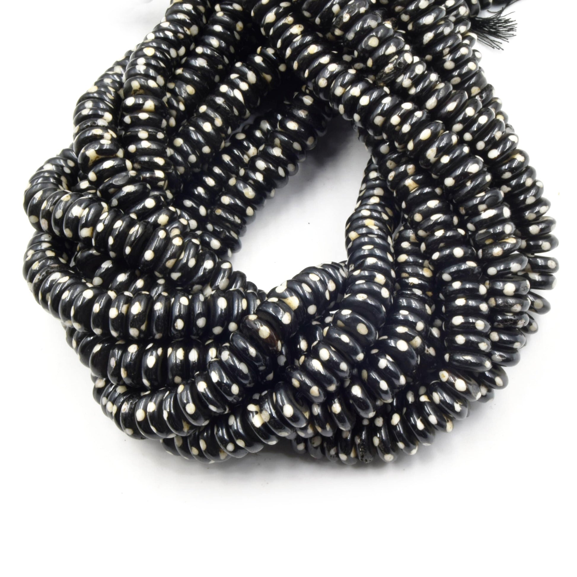 Bone Beads | Batik Bone Beads | 8mm 10mm 12mm Polka Dot Painted Disc