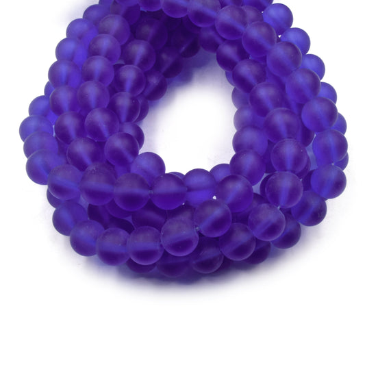 Indian Glass Beads | 10mm Matte Round Shaped Indian Beach Glass Beads | Purple Blue Green Available
