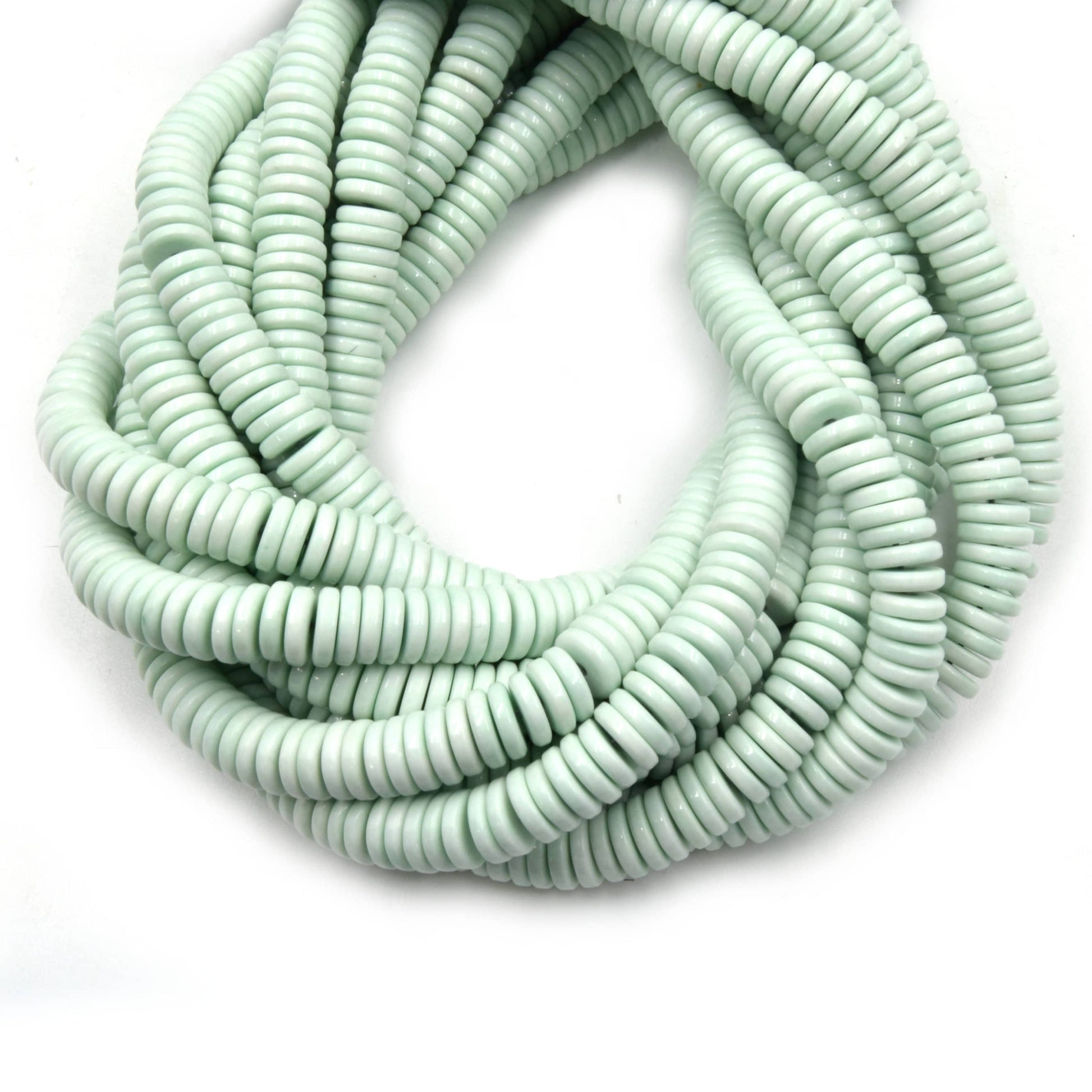 Glass Heishi Beads | Dyed Flat Heishi Shaped Beads | Mint Red Brown | Available in 6mm