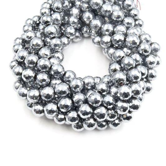 Hematite Beads | Silver Faceted Round Natural Gemstone Beads - 4mm 6mm 8mm 10mm 12mm 14mm Available
