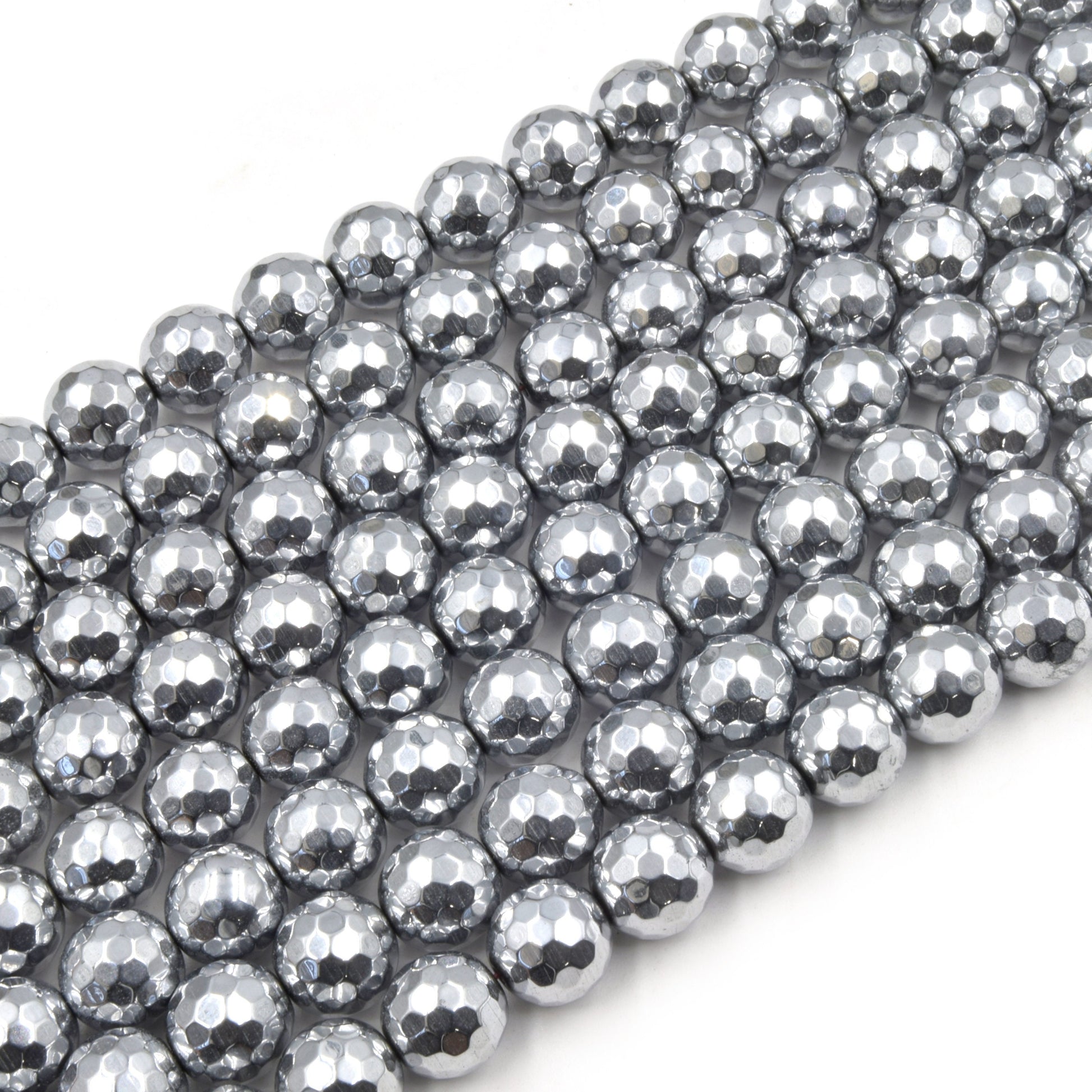 Hematite Beads | Silver Faceted Round Natural Gemstone Beads - 4mm 6mm 8mm 10mm 12mm 14mm Available