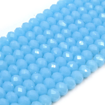 Chinese Crystal Beads | 8mm Faceted Semi Opaque Rondelle Shaped Crystal Beads | Blue Green