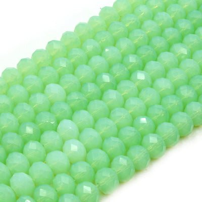 Chinese Crystal Beads | 8mm Faceted Semi Opaque Rondelle Shaped Crystal Beads | Blue Green