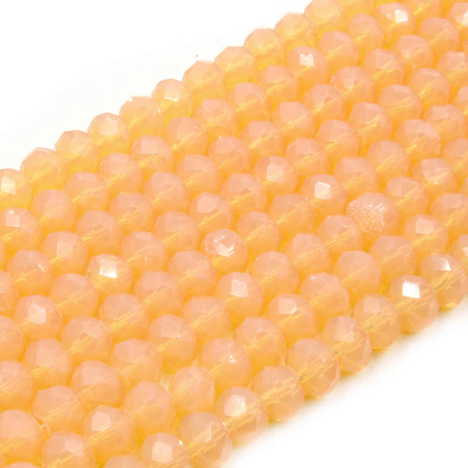 Chinese Crystal Beads | 8mm Faceted Semi Opaque Rondelle Shaped Crystal Beads | Peach Pink Clear