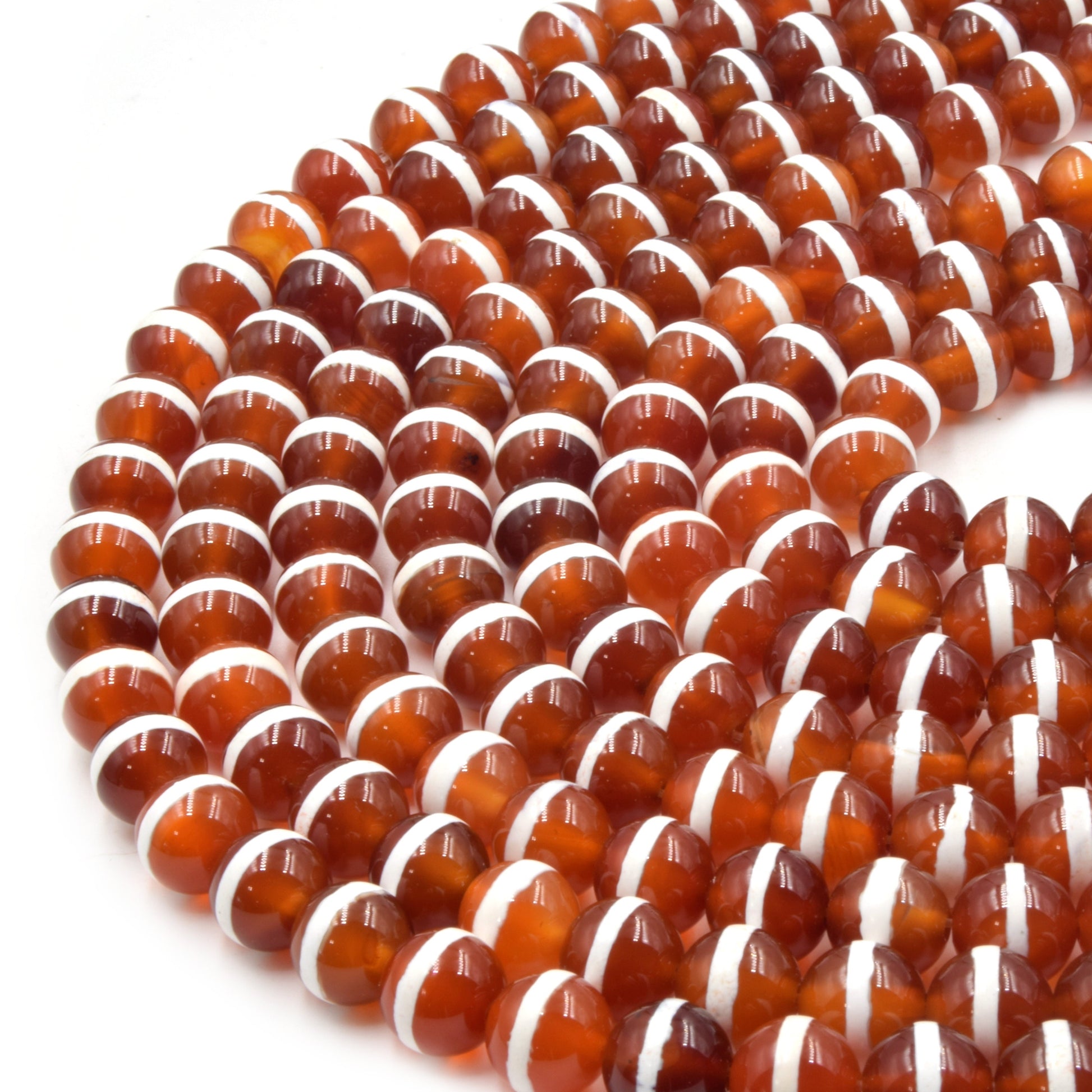 Tibetan Agate Beads | Dzi Beads | Dyed Smooth Red with White Striped Round Gemstone Beads -6mm 8mm 10mm Available