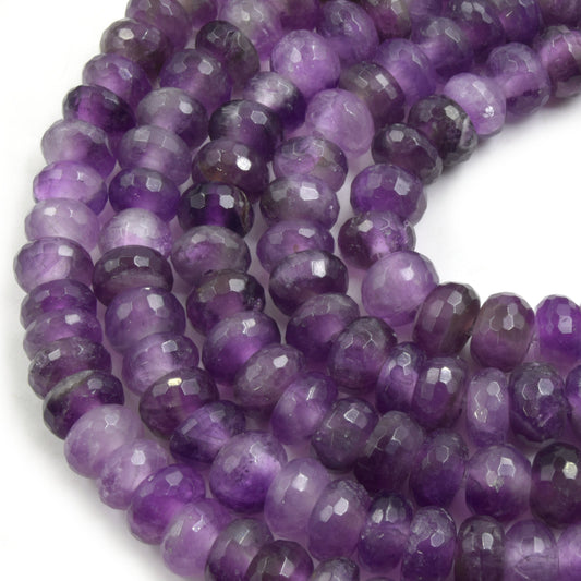 Large Hole Amethyst  Beads | 6mm x 10mm Natural Amethyst Faceted Rondelle Shaped Beads with 2.5mm Holes - 7.75" Strand (Approx. 31 Beads)