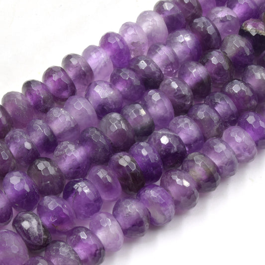 Large Hole Amethyst  Beads | 6mm x 10mm Natural Amethyst Faceted Rondelle Shaped Beads with 2.5mm Holes - 7.75" Strand (Approx. 31 Beads)