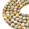 Large Hole Crazy Lace Agate Bead | Mixed Yellow/Gray Crazy Lace Agate Smooth Round Shaped Beads - 7.5" Strand