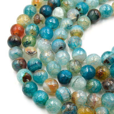 Large Hole Fire Agate Bead | Natural Agate Faceted Round/Ball Shaped Beads with 2.5mm Holes - 7.75" Strand | Blue Teal Purple Available