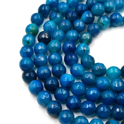 Large Hole Fire Agate Bead | Natural Agate Faceted Round/Ball Shaped Beads with 2.5mm Holes - 7.75" Strand | Blue Teal Purple Available