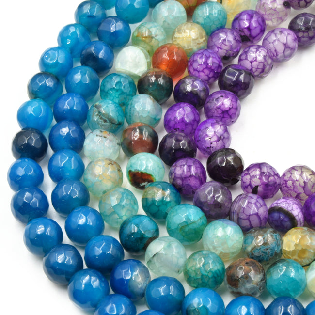 Large Hole Fire Agate Bead Natural Agate Faceted Round Ball