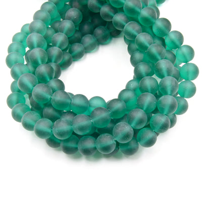 Indian Glass Beads | 10mm Matte Round Shaped Indian Beach Glass Beads | Purple Blue Green Available