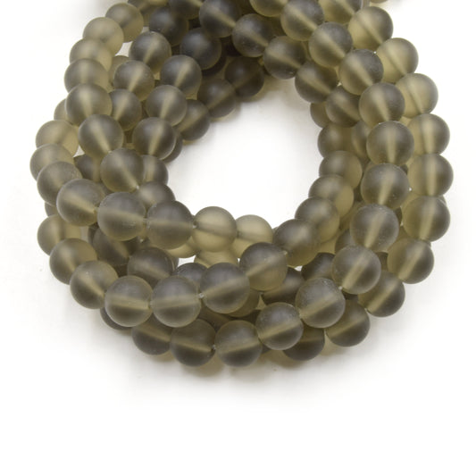 Indian Glass Beads | 10mm Matte Round Shaped Indian Beach Glass Beads | Purple Blue Green Available