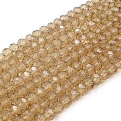 Chinese Crystal Beads | 6mm Faceted Transparent Rondelle Shaped Crystal Beads | Brown Tan Yellow Orange