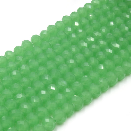 Chinese Crystal Beads | 6mm Faceted Semi-Opaque Rondelle Shaped Crystal Beads | Green White
