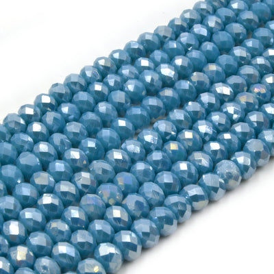 Chinese Crystal Beads | 6mm Faceted AB Coated Rondelle Shaped Crystal Beads | Blue Green