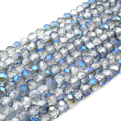 Chinese Crystal Beads | 6mm Faceted Translucent AB Coated Rondelle Shaped Crystal Beads | Blue Purple