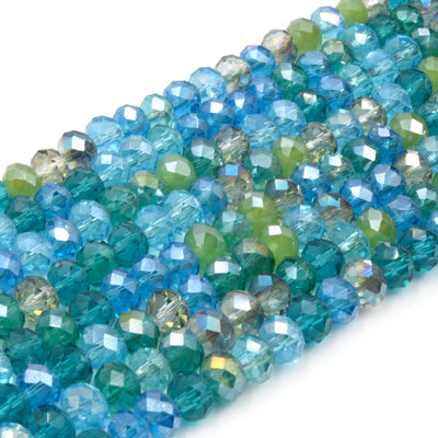 Chinese Crystal Beads | 6mm Faceted Translucent AB Coated Rondelle Shaped Crystal Beads | Blue Purple