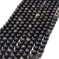 Golden Obsidian Bead | Gold Sheen Black Round Smooth Finish Gemstone Beads | 4mm 6mm 8mm 10mm 12mm Available