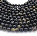 Golden Obsidian Bead | Gold Sheen Black Round Smooth Finish Gemstone Beads | 4mm 6mm 8mm 10mm 12mm Available