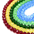 Chinese Crystal Beads | 10mm Faceted Transparent Rondelle Shaped Crystal Beads | Red Blue Green Yellow Available