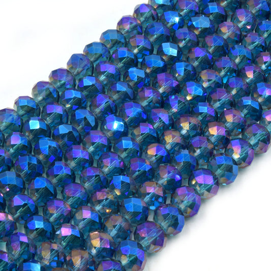 Chinese Crystal Beads | 10mm Faceted Multicolor AB Rondelle Shaped Crystal Beads