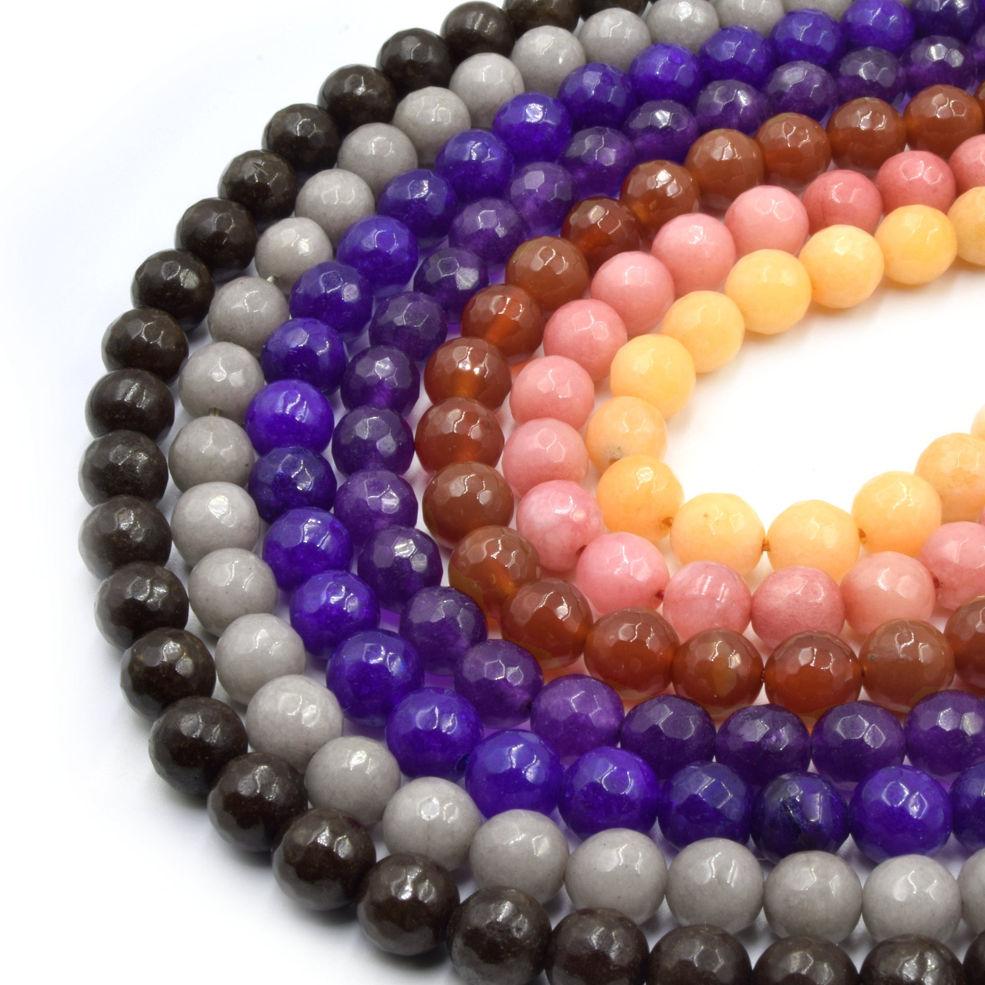 Faceted Jade Beads | 8mm Faceted Dyed Brown Red Orange Purple Jade Round Beads with 1mm Holes - Sold by 15.5" Strands (~ 46 Beads)