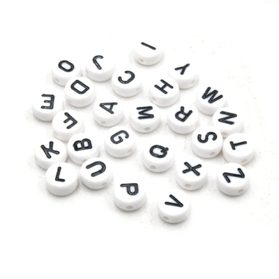 Letter Beads | White Round Beads with Black Letters | Acrylic Letter Beads