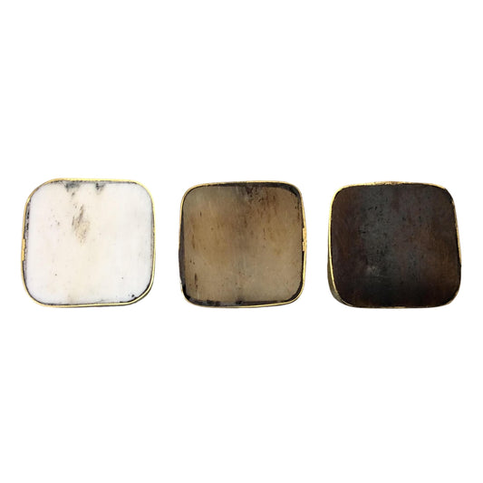 Ox Bone Bezel | Square Shaped Bone Bead- White, Light Brown & Dark Brown