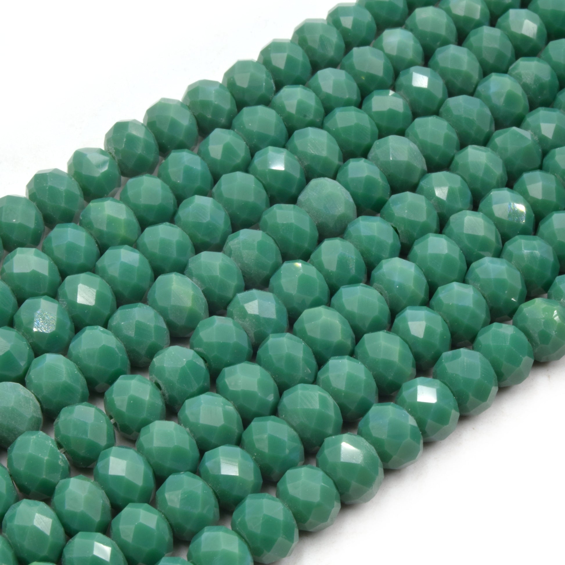Chinese Crystal Beads | 8mm Faceted Opaque Rondelle Shaped Crystal Beads | Teals, Greens