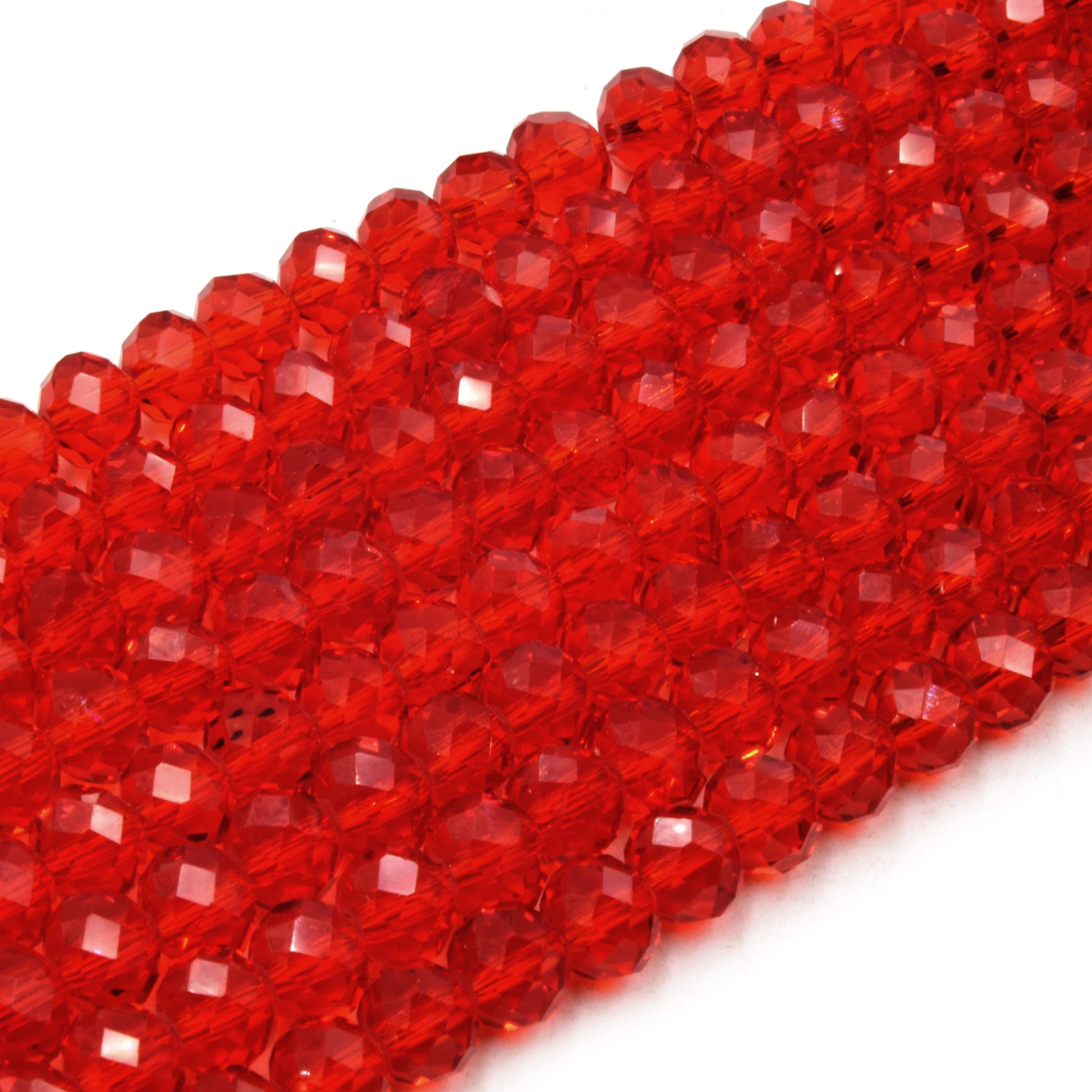 Chinese Crystal Beads | 8mm Faceted Transparent Rondelle Shaped Crystal Beads | Red Orange Pink Yellow