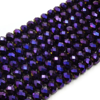 Chinese Crystal Beads | 8mm Faceted Metallic AB Coated Rondelle Shaped Crystal Beads | Purple Blue Plum Peacock Aqua