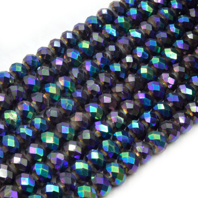 Chinese Crystal Beads | 8mm Faceted Metallic AB Coated Rondelle Shaped Crystal Beads | Purple Blue Plum Peacock Aqua